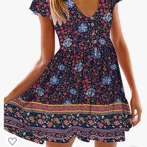 Navy Floral Flare Dress